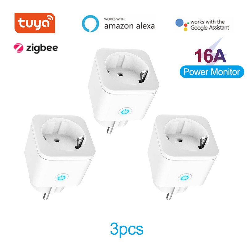 Tuya ZigBee Smart Plug EU Power Monitor Timing Function Socket 16A Smart Home Wireless Compatible Alexa Google Home Assistant: 3pcs