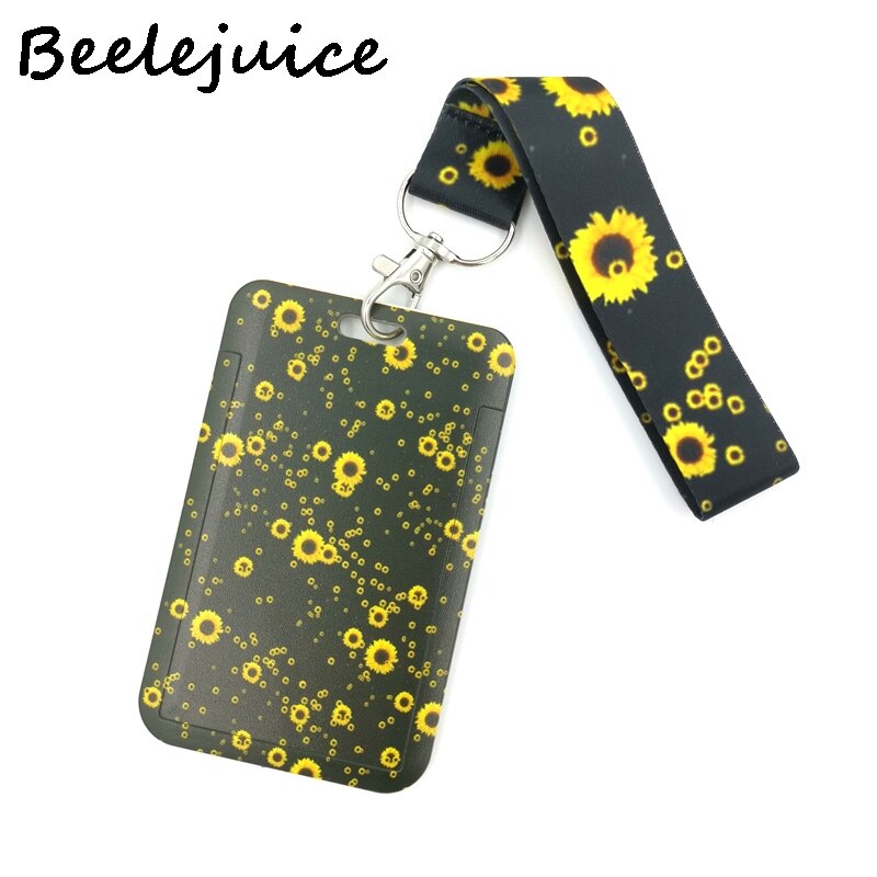 Girasoli fiori titolare della carta donna uomo affari cordino Badge porta carte porta carte studente cordino ID porta carte di credito borse: Hand Strap Holder