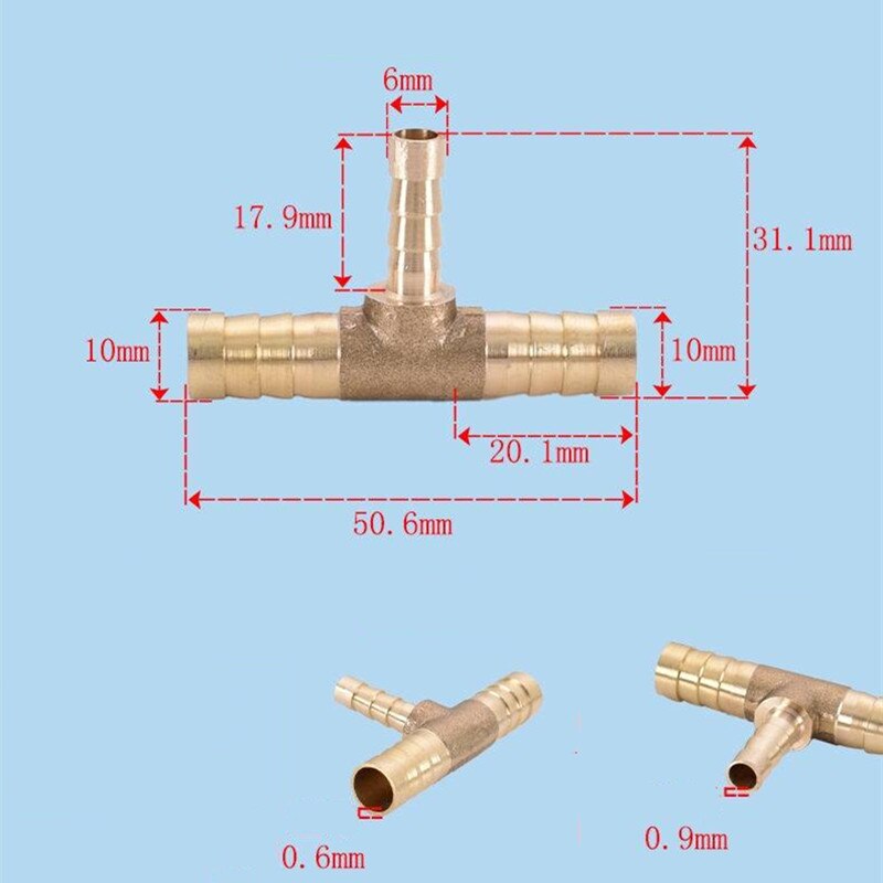 Brass Pagoda Barb Pipe Fittings Equal / Variable Diameter 3 Way T-type 4mm 5mm 6mm 8mm 10mm 12mm 14mm 16mm Oil / Water / Gas: OD 10-6-10