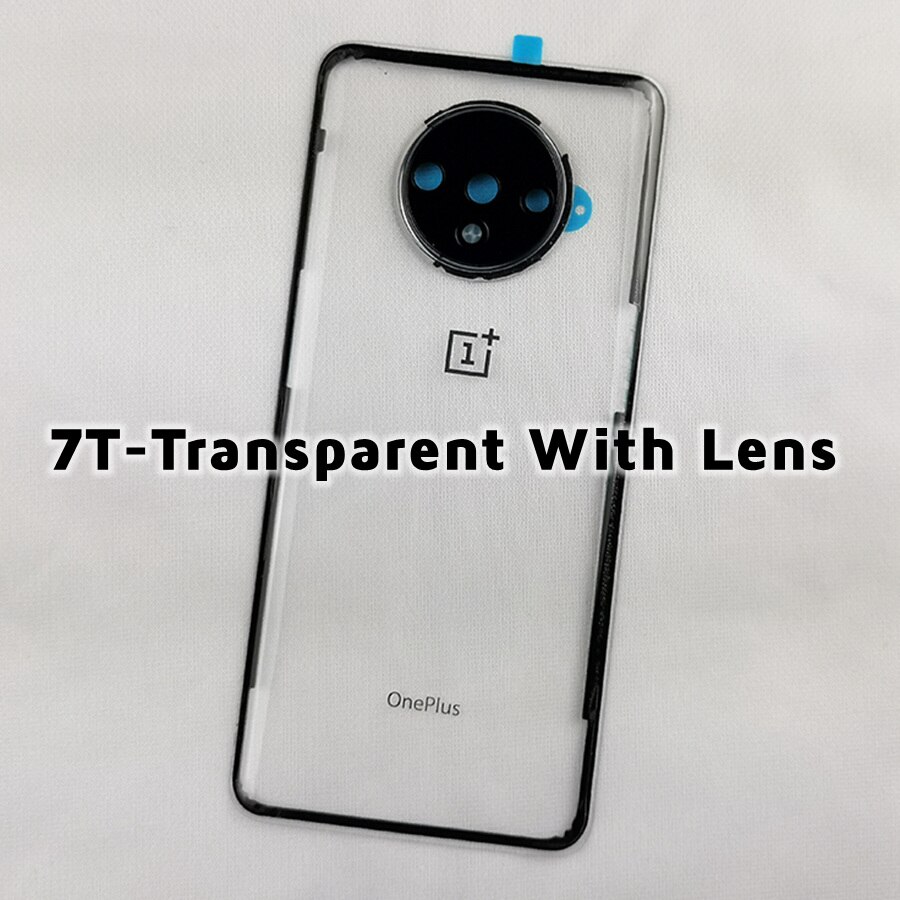 Originalt bagglascover oneplus 7 7t pro battericover one plus 7 t bagdørs cover oneplus 7t bagcover med kameralinse: 7t- transpar med linse