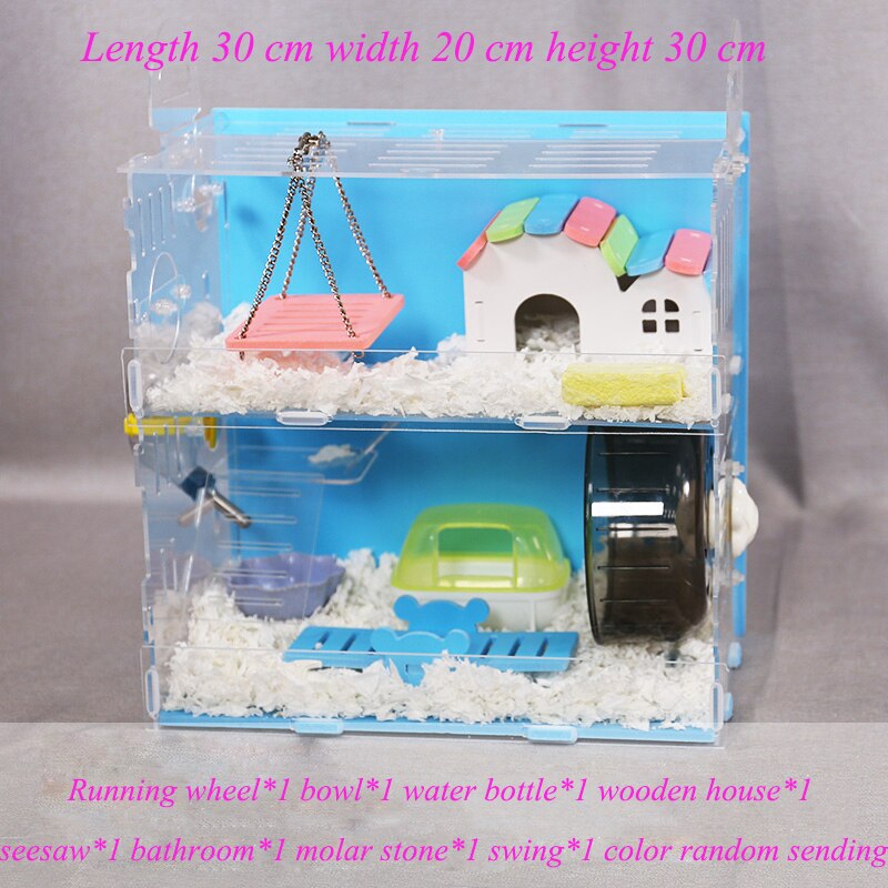 Hamsterhuis acryl cavia kooi dubbellaags oversized villa kleine dierenbenodigdheden speelgoedset 30 x 19 x 30cm: Stijl-e