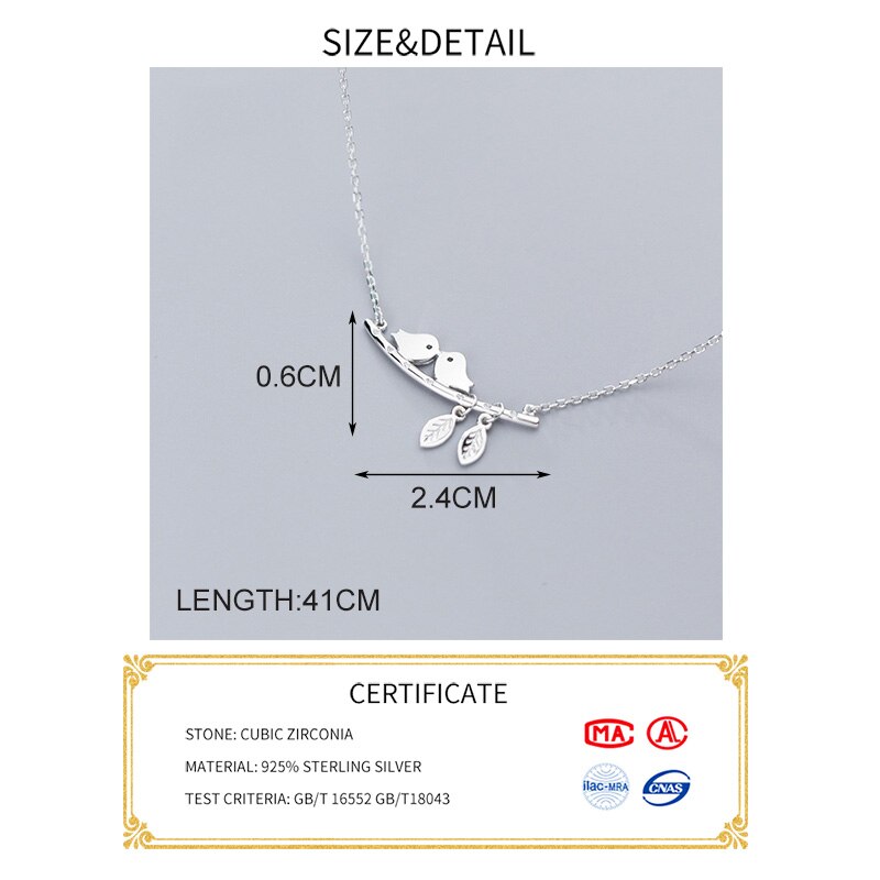 Inzatt Real 925 Sterling Zilver Zirkoon Takken Vogel Hanger Ketting Voor Mode Vrouwen Leuke Fijne Sieraden Minimalistische Accessoires