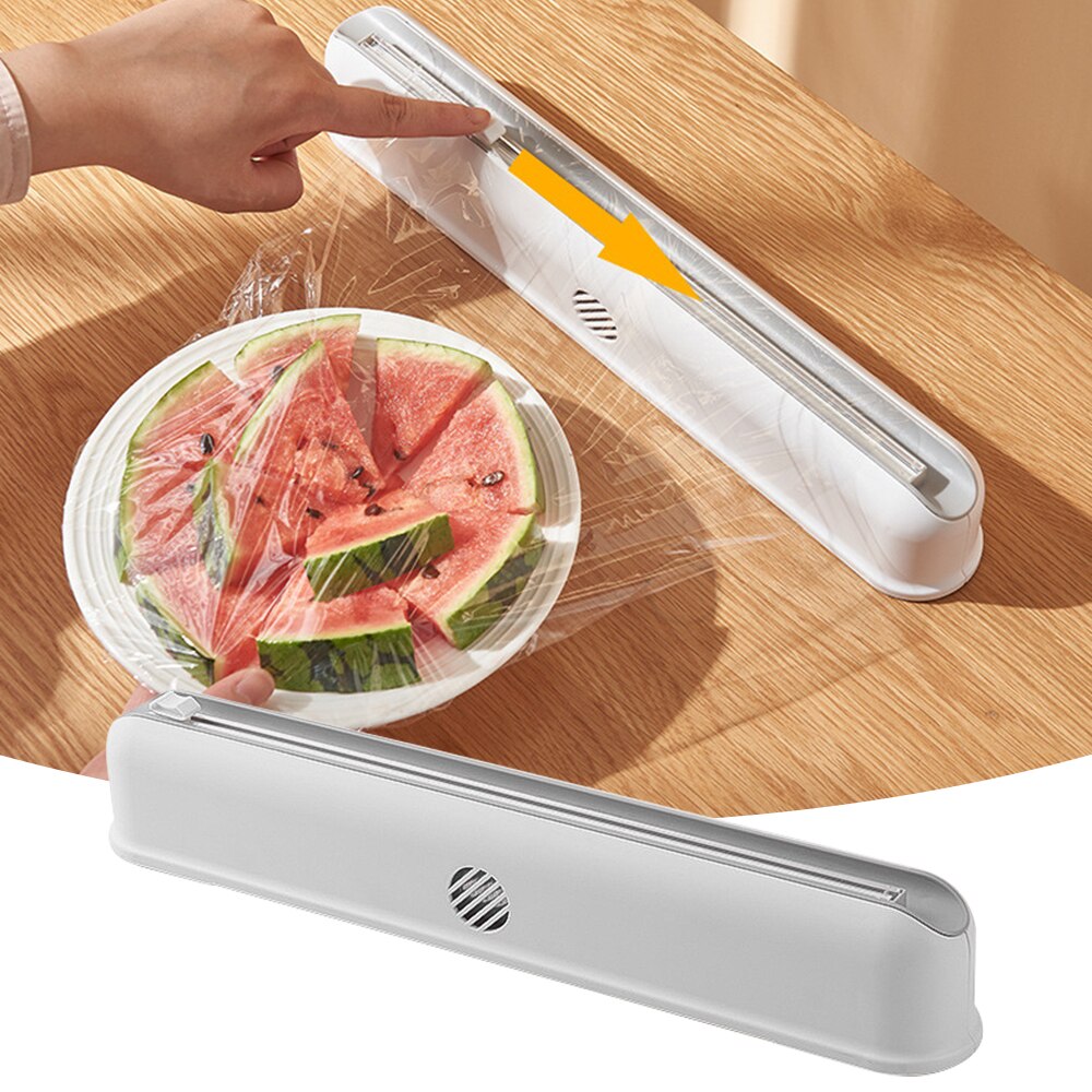 Food Wrap Dispenser Punch-free Fixing Food Wrap Cutter Kitchen Tool Cling Film Wrap Safety Durable Non-toxic Storage Organizer