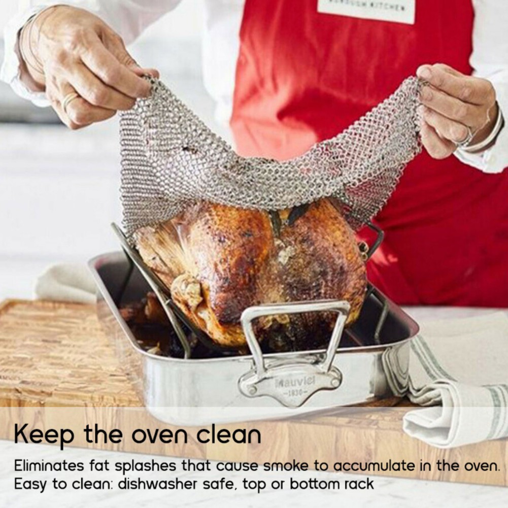 Stainless Steel Chainmail Baking Cover for Skillets Grill Pans Roast Beef Pork Lamb Home Cookware BBQ Kitchen Cooking Tool