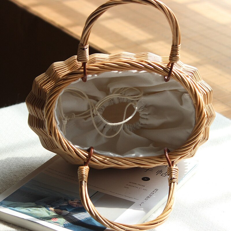 NUOVO-Nastri arco cravatta superiore-maneggiare di Vimini corda Rurale Naturale casuale Fatti A Mano in Rattan Intrecciato Borse Arco Tondo