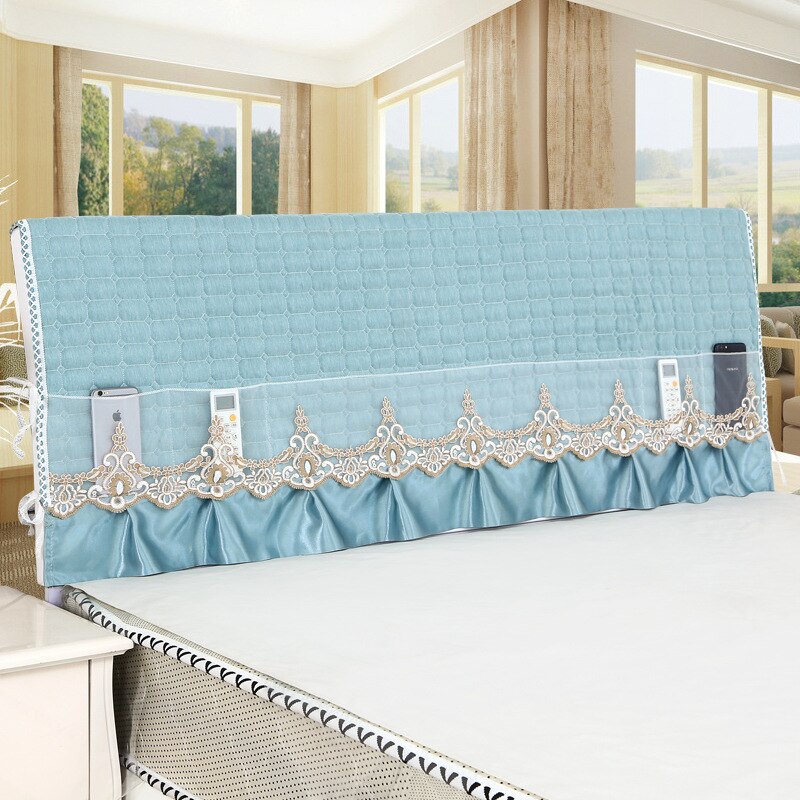 Effen leren bed met dikke, heldere hoofdsteun, kanten hoofdbordhoes voor bedovertrek maat 120/150/180/200/220 x 60cm: Half pak groen / 1 pc nachtkastjes