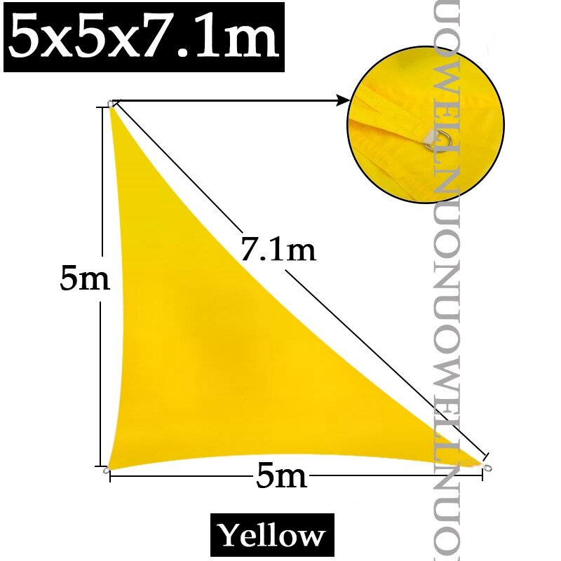 Beautiful Yellow Color Sunshade Sail Garden Patio Waterproof Awning Outdoor Camping Tent Cloth Swimming Pool Triangle Shade Sail: 5x5x7.1m