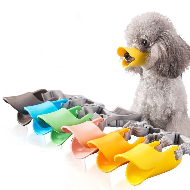 Divertida novedad bozal máscara perro silicona linda boca de pato ladrar morder stop bozales para perros Anti-Máscaras de mordida para perro mascota