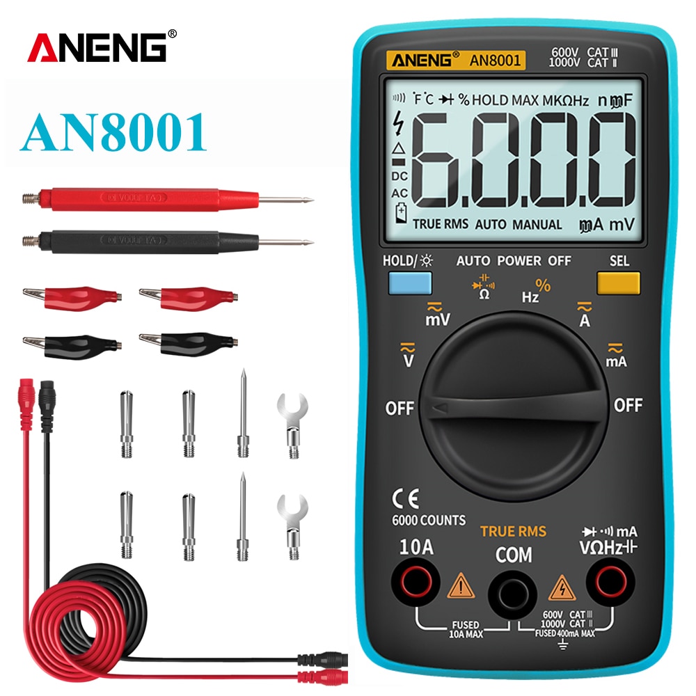 AN8001 capacitor tester Digital Multimeter profesional 6000 counts meter voltage current clamp be true leads
