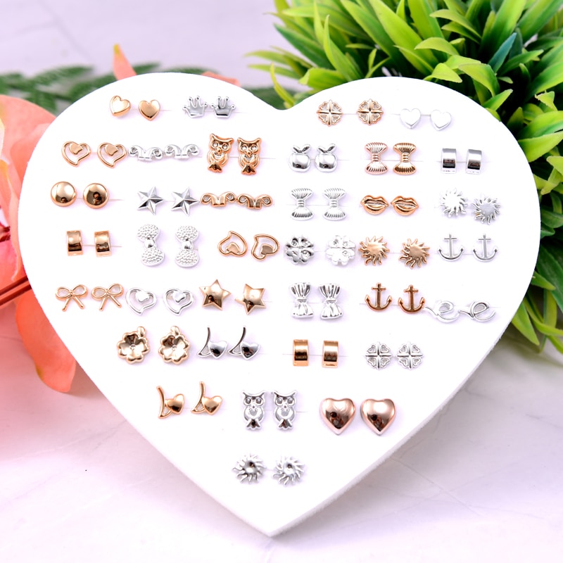 36 Pair/lot Multi-style Gold Black Heart Animal Geometric plastic Stud Earring Set Women Anti Allergy Girls Earrings Jewelry