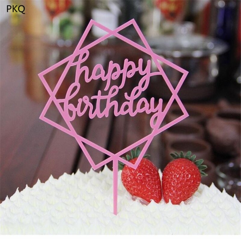 1 Pcs Ronde/Vierkante Acryl Gelukkige Verjaardag Topper Decoratie Voor Verjaardag Cupcake Vlag Verjaardagsfeestje Decoratieve Rekwisieten Levert