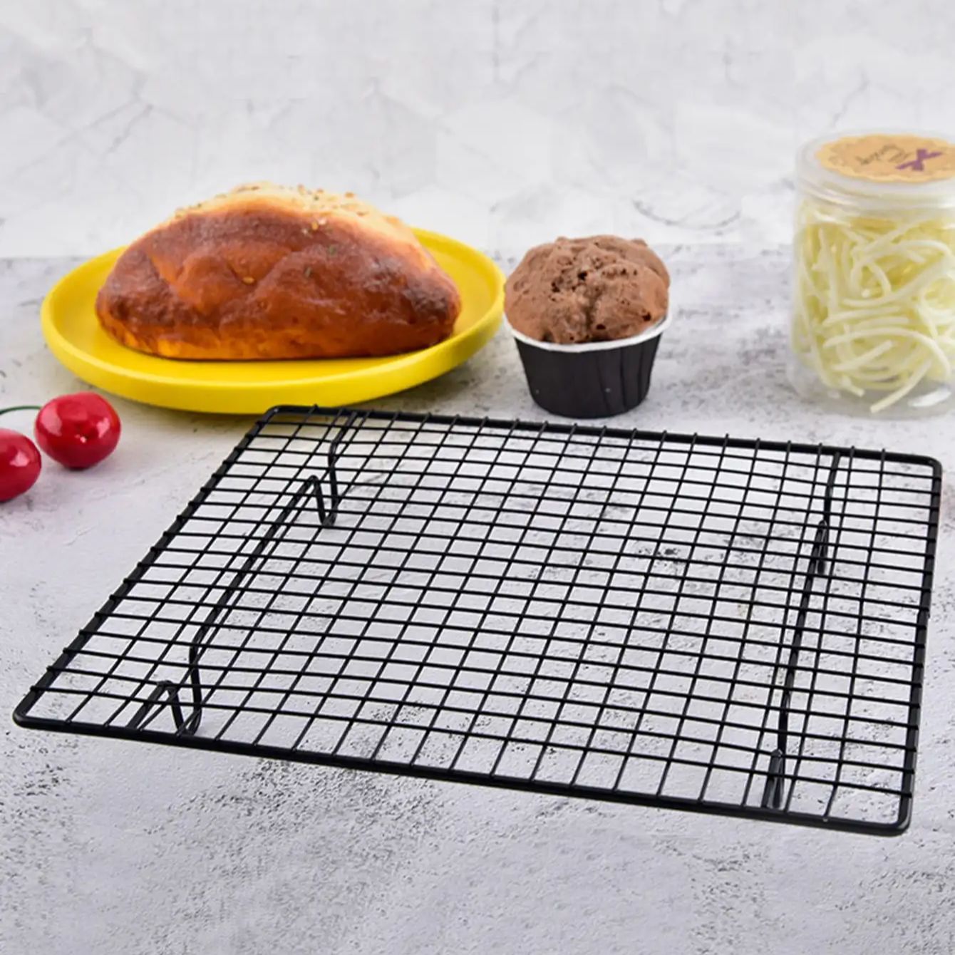 Estante de enfriamiento de pasteles antiadherente de acero rico en carbono, bandeja de rejilla de enfriamiento, galletas, galletas, pan, Muffins, soporte enfriador de pasteles, 1 ud.