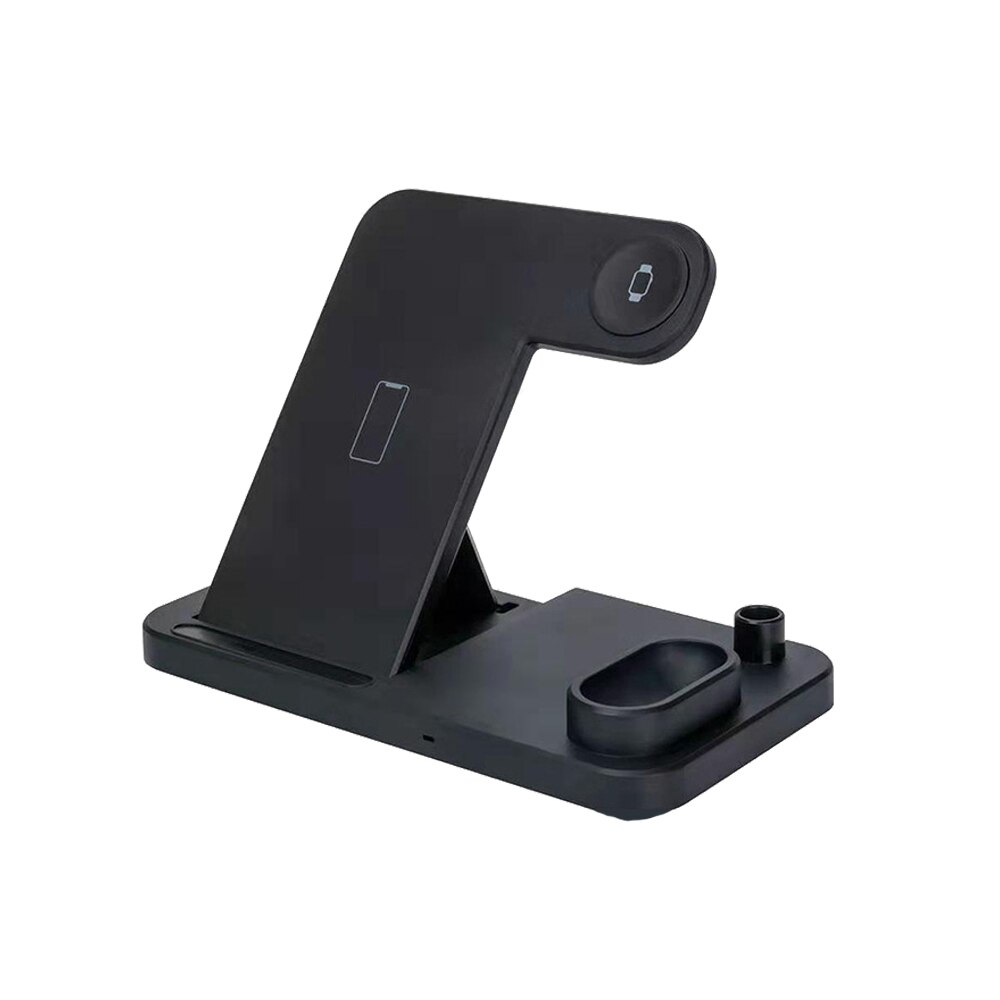 4-in-1 Wireless Charger Stand for iPhone, Apple Watch, AirPods - 15W Qi Fast Charging Desk Holder: Black