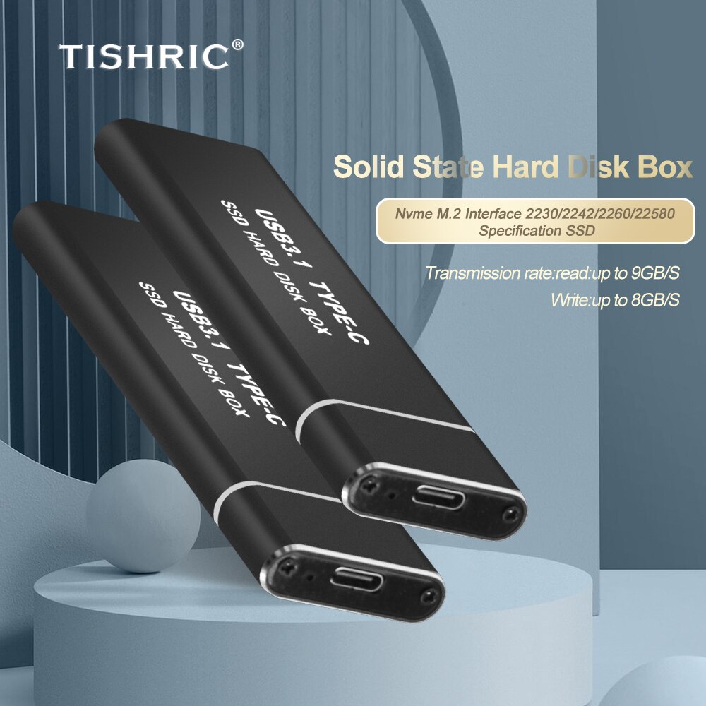 Tishric hdd caixa de disco rígido 10gb caso hdd externo adequado para ngff/nvme m.2 tipo de disco rígido-c adaptador usb 3.0 caixa ssd