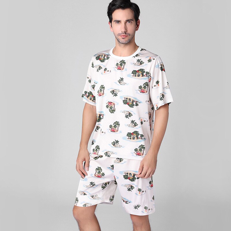 Pyjamas herre kortermet silke herre tynn løs stor størrelse hjemmedress 1768