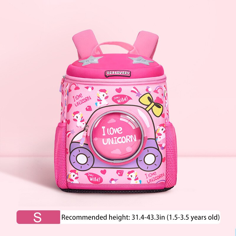 Novo à prova dwaterproof água crianças mochilas design criativo crianças mochila saco de escola para meninas dinossauro bebê mochila meninos cartable enfant: Pink Horse-Small