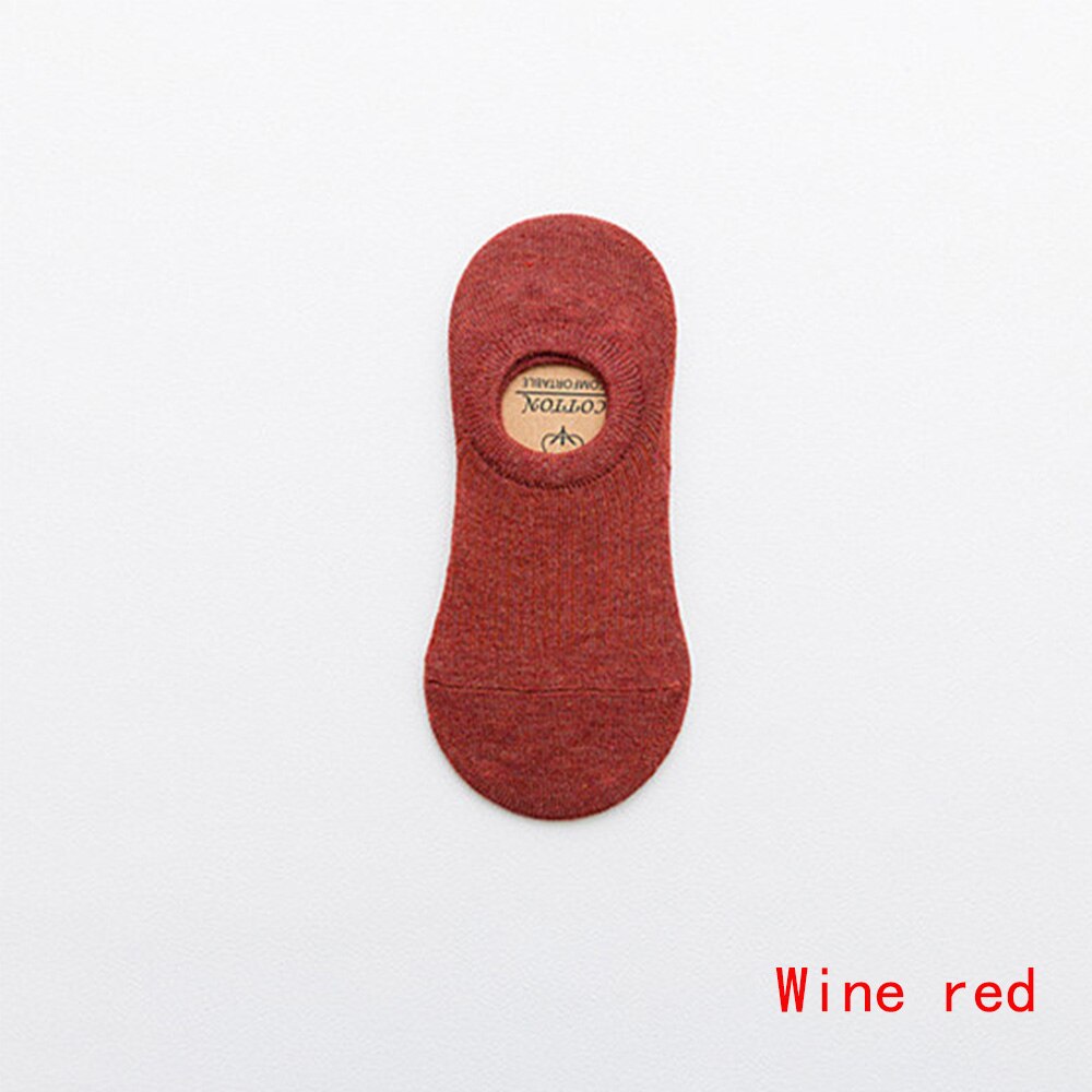 1 Pair Soft Women Socks Solid Color Shallow Mouth Breathable Comfortable Socks Women Cotton Non Slip Boat Cotton Socks: wine red