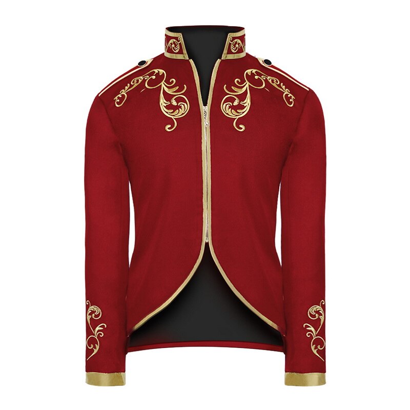 Monerffi prince guld broderi blazer til mænd middelalderlig slim fit jakkesæt krave lynlås jakkesæt frakke mandlige tøj