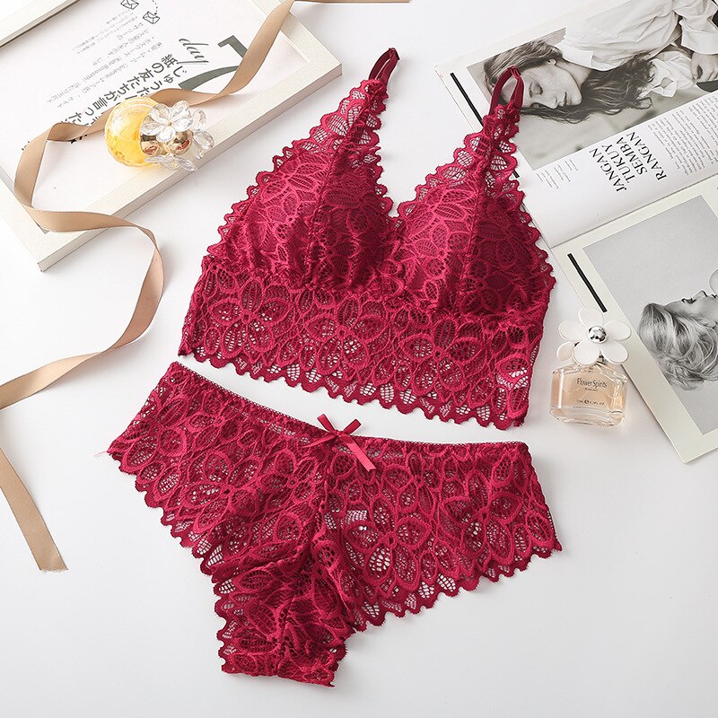 Sexy Lace Bra Briefs Set Women French Style Bra Panties Underwear Set Padded Bh Comfort Bralette Backless Intimates #F: B set