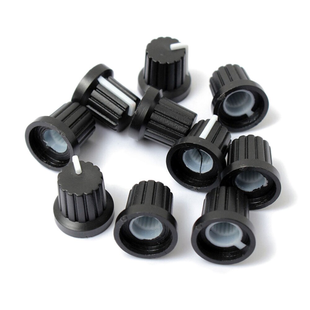 Zlinkj 10 Stuks 6 Mm Plastic Shaft Hole Dia Schroefdraad Gekartelde Potentiometer Knoppen Caps