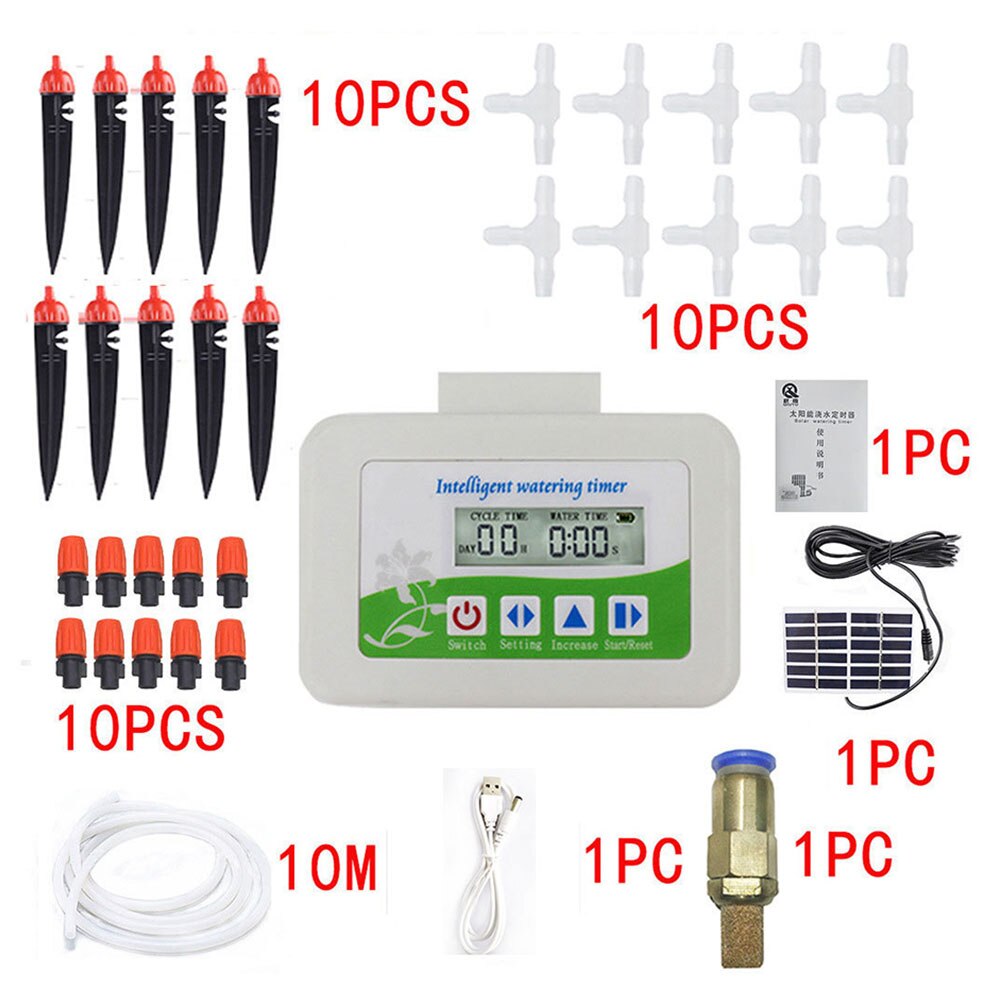 Watering Timer Lawn Smart Automatic Irrigation Adjustable ABS Battery Powered Solar Panels Rainproof Solenoid Garden