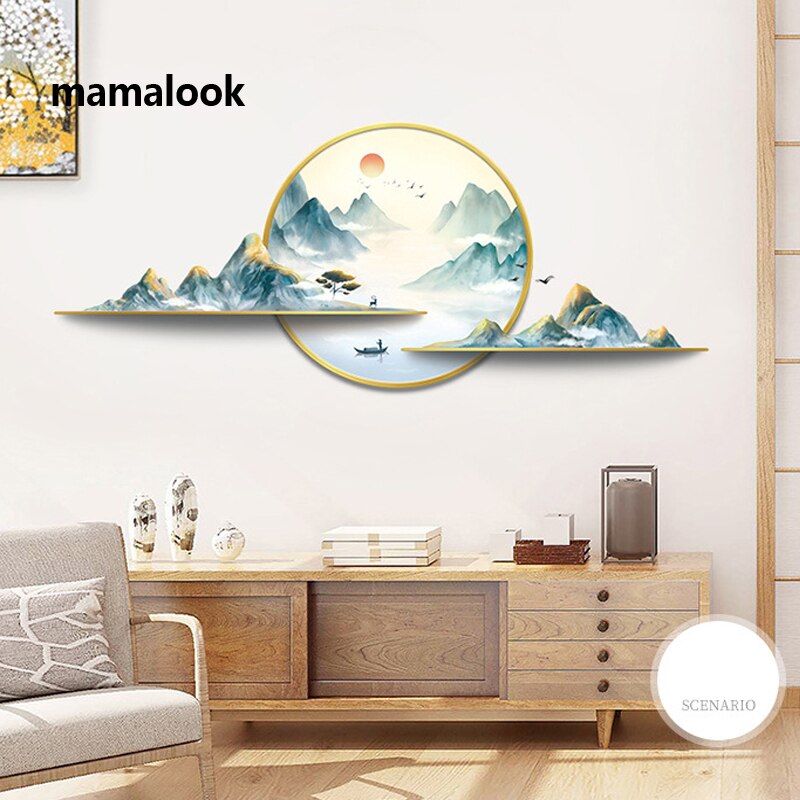 Chinese style wall art wall Stickers Decorative Painting Wallpaper Living Room Background Mountain Landscape Scenery Decals