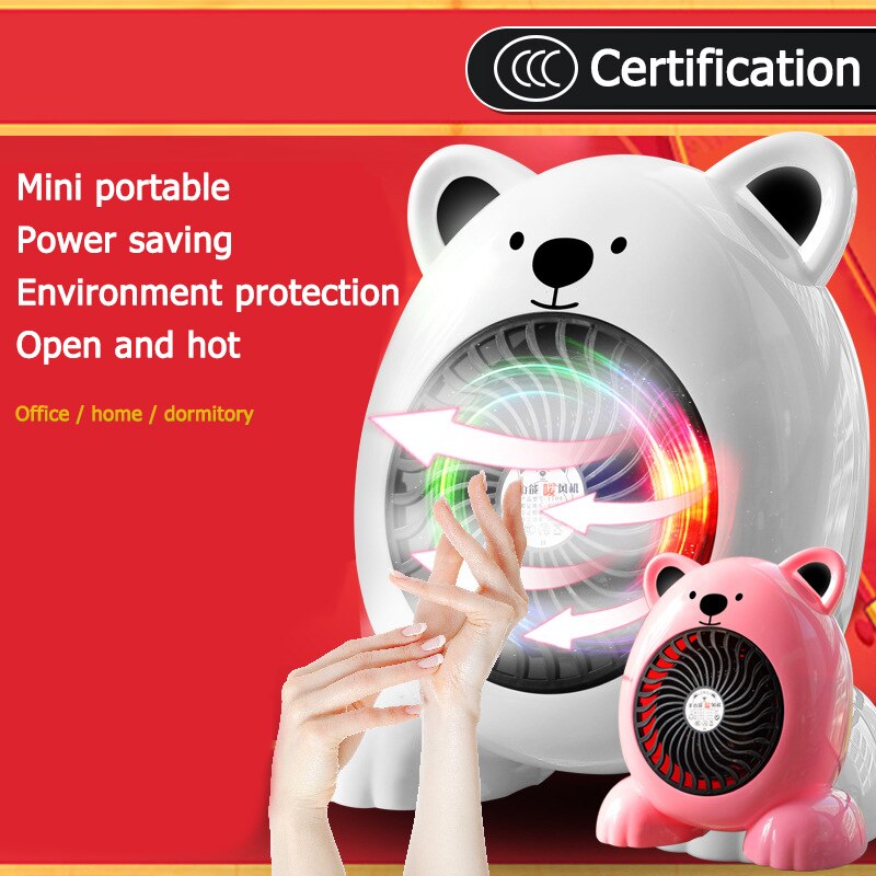 Mini Fan Heater Desktop Household Electric Heater Cartoon Bear Fast Heating fan Warm Machine for Winter Small Desktop Heaters