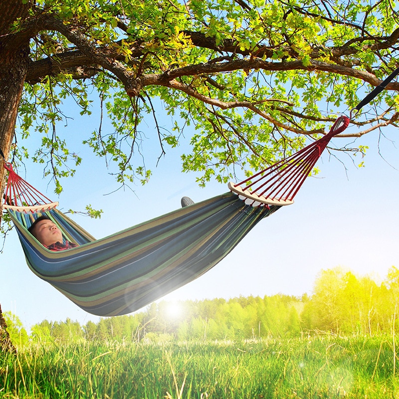 Podróż Hamak kempingowy kolorowy pasek płótno pojedyncze podwójne Hamaca Rede De Dormir Hamak krzesło obrotowe łóżko Hamak meble ogrodowe