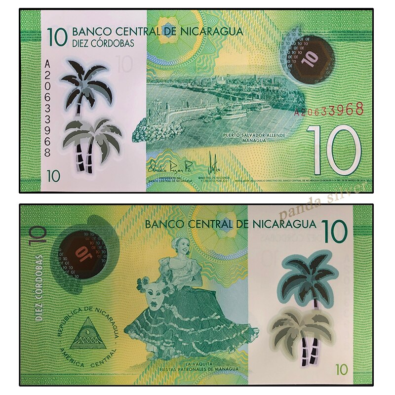 11 PCS Polymer Notes Uit Verschillende Landen Lot Set, UNC Originele Polymeer Note: Nicaragua