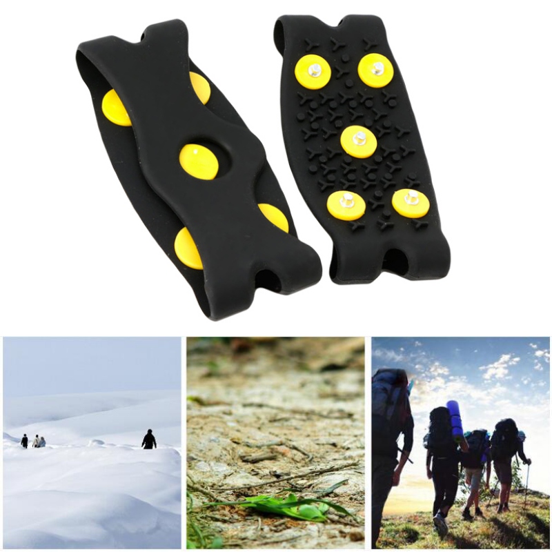 Garras de hielo antideslizantes Unisex, clavos para escalar, sujeción de los zapatos de madera contrachapada, juego de botas, 1 par de 5 clavos de silicona