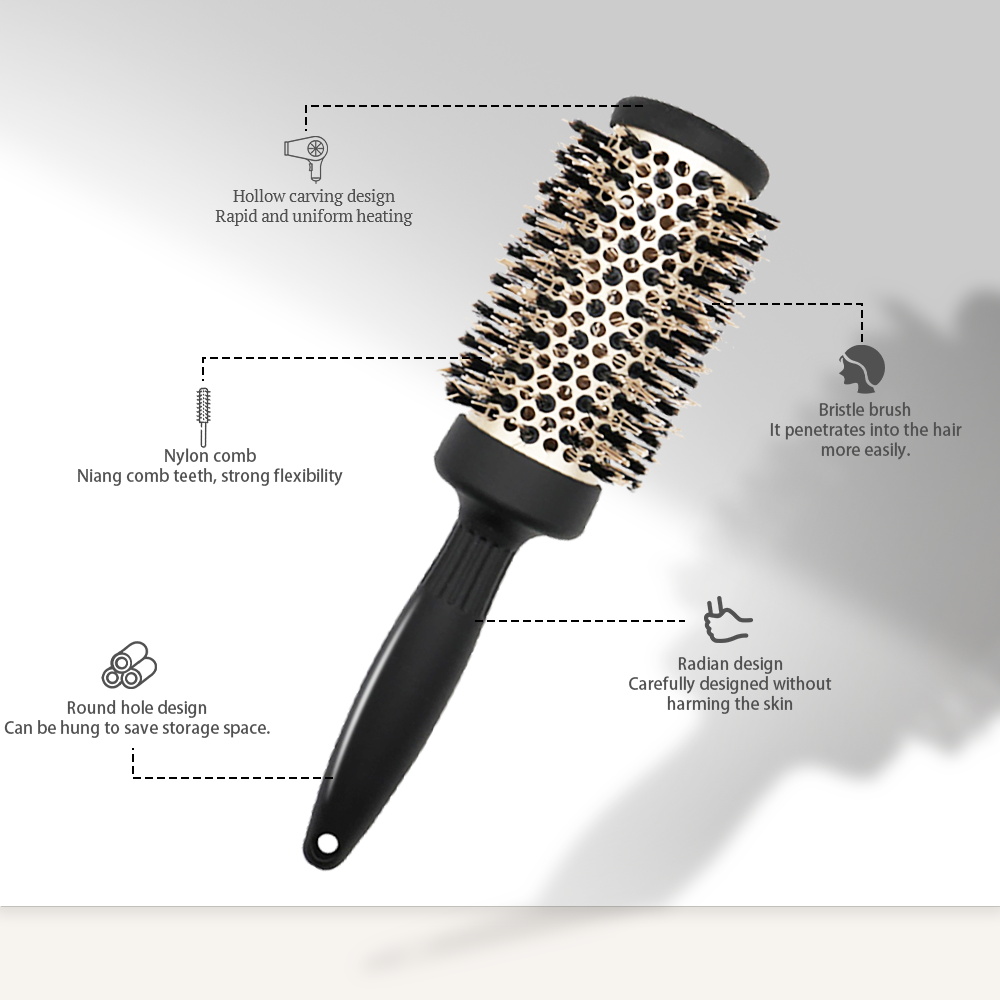 Haarbürstenkamm, professioneller, hochtemperaturbeständiger runder Kamm aus Keramik und Eisen, 5 Größen für Föhnen, Salon-Styling-Werkzeuge