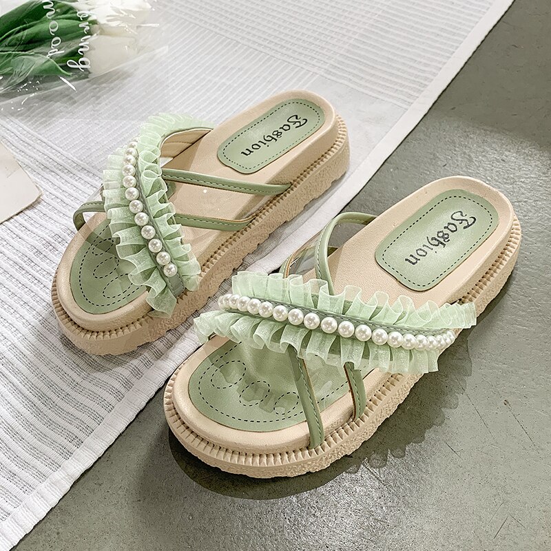 Summer Women&#39;s Shoes Roman Sandals Slippers Beach Outdoor Sandals: green / 39