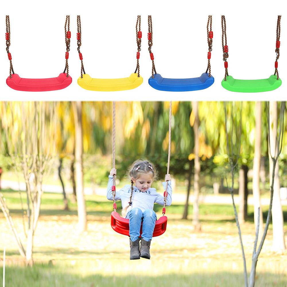 Rope With Rectangle Plastic Seat Swing Kids Hanging Seat With Height Adjustable Ropes Outdoor Play Parent-Children Interaction