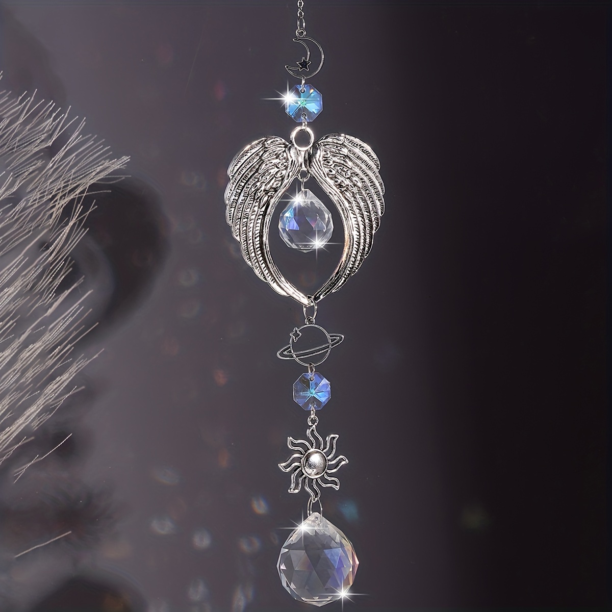 1pc kristalliseos roikkuva koriste enkelin siivet koti puutarhanhoito koristeellinen lasi prisma tuulikello: Default Title