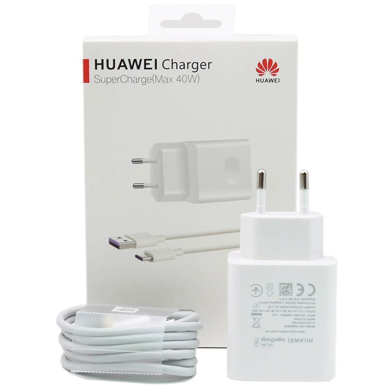 Cargador Huawei P40 Pro, cable USB 5A tipo C, 40W, para Huawei P40, P30, P20 Pro, MATE 20 PRO, Mate30, honor: EU Charger Cable box