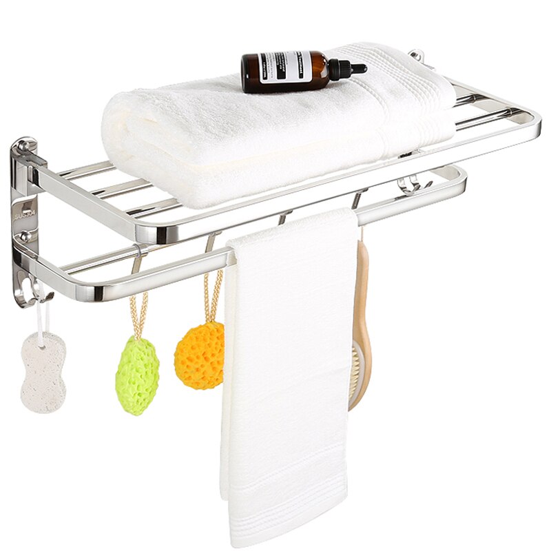 Folding Movable Bath Towel Shelf Stainless Steel Polished Bathroom Towel Rack Towel Holder Stainless steel 304