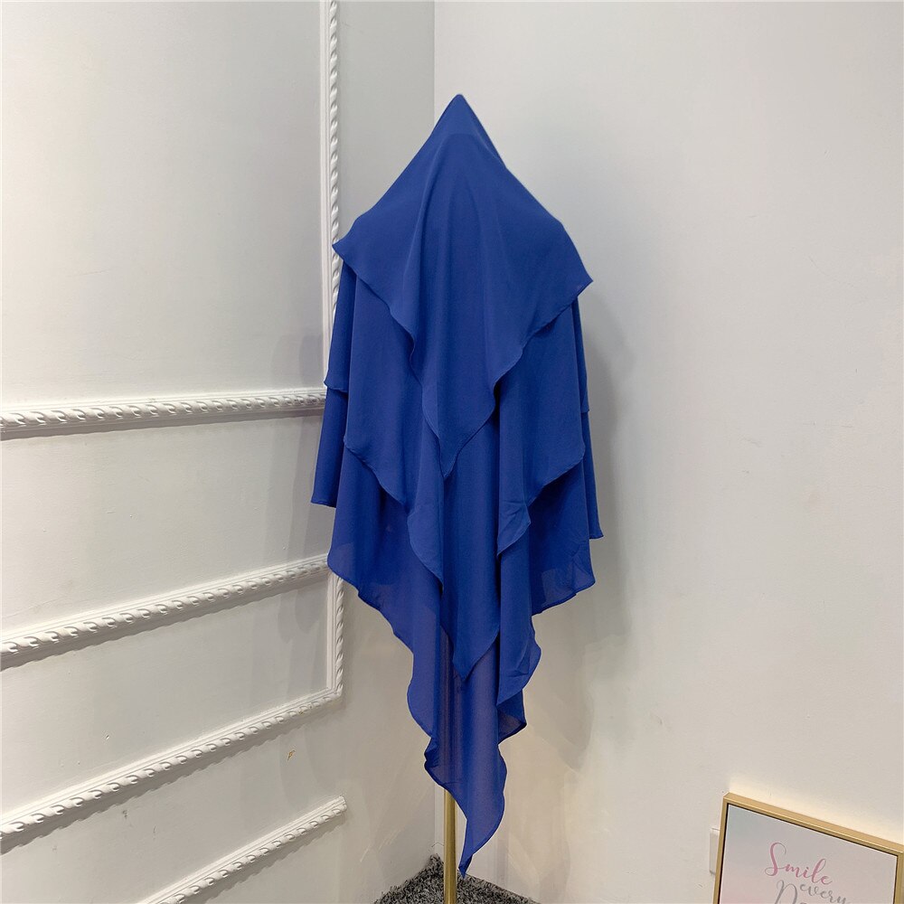 Foulard khimar trois couches à volants pour femmes, hijab, musulmane, dubaï, Turban turc, châles malaisiens, marocain: Bleu Royal