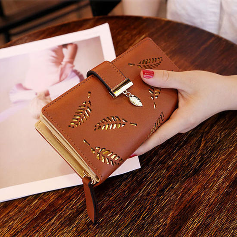 Women's Wallet PU Leather Purse Lady Girl Female Long Wallets Hollow Leaves Coin Purse Card Holder Clutch