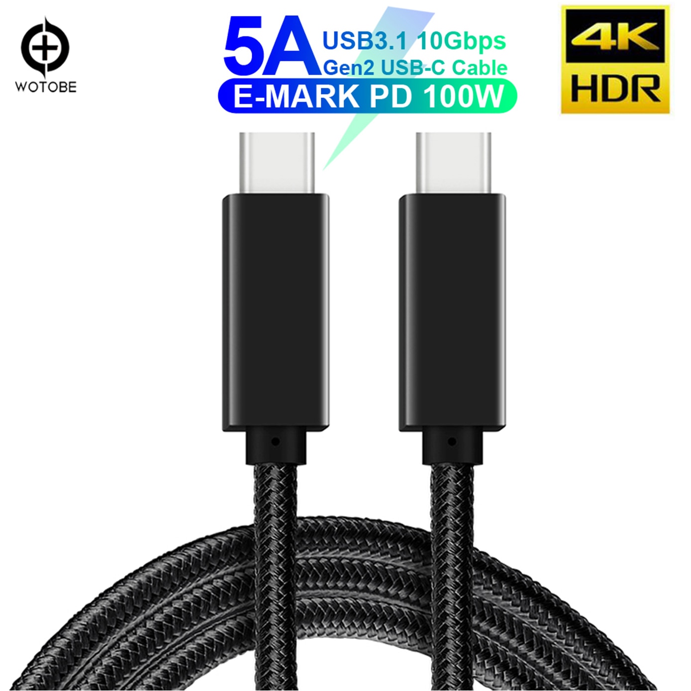 TYPE-C Full Function USB C Cable(2m) E-MARK 5A PD 100W USB3.1 Gen2 10Gbps 4K Video Output Power Line for Type-C Computer MacBook