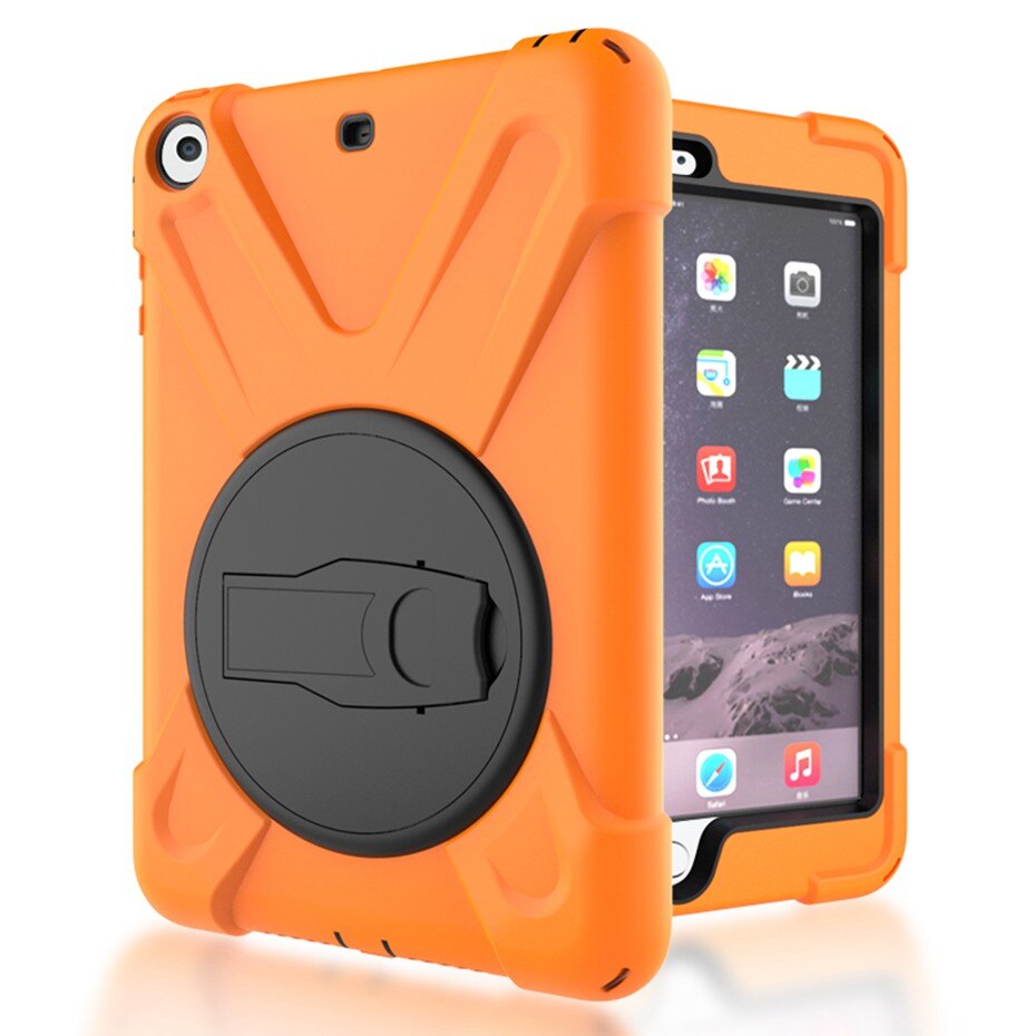 Funda para iPad mini 1 2 3 de mano a prueba de golpes funda de cuerpo entero con mango y soporte para carcasa de ipad mini capa funda: Naranja