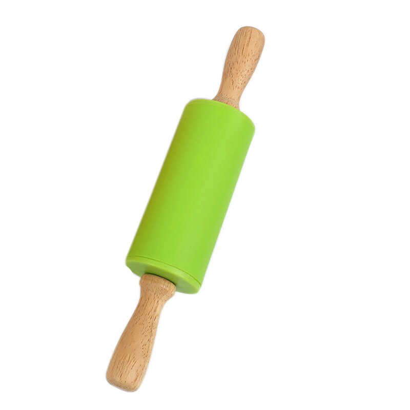 Farverig silikone kagerulle med træhåndtag moderne stil hjemmekøkken forsyninger dej rulledej pizza wienerbrød tærte pasta: En grøn / 30cm