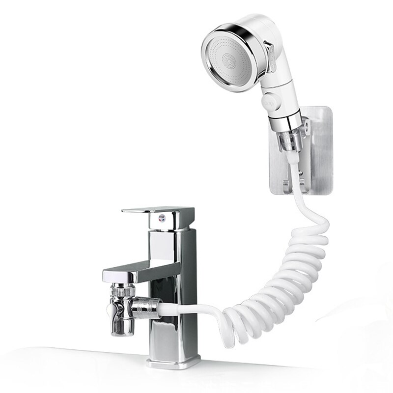 Faucet External Shower Set Including Diverter &amp; Holder Rack &amp; Retractable Hose Switchable Universal Tap Extender Sprayer MAZI888