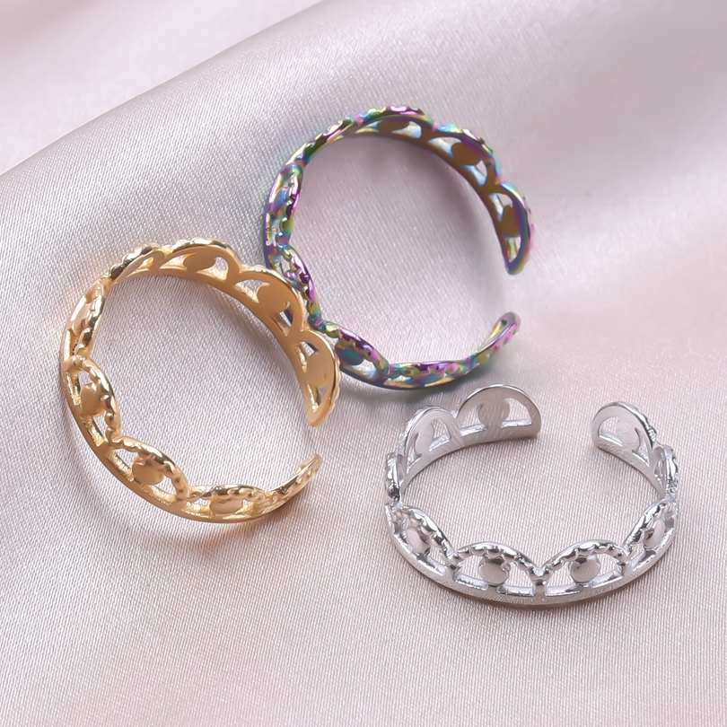 Anello corona in acciaio inossidabile per donna uomo Anello aperto regolabile irregolare Accessori per gioielli di moda punk minimalista Regali per feste: Oro