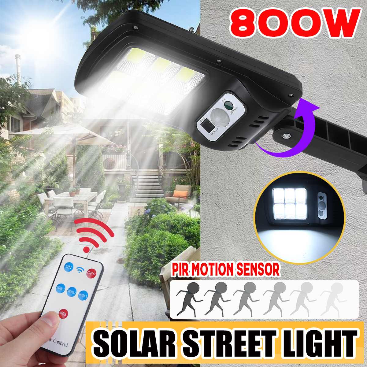 800W Solar Street Lights COB Led Light Waterproof PIR Motion Sensor Outdoor Wall Light Security Light Solar Lamp Garden Lighting