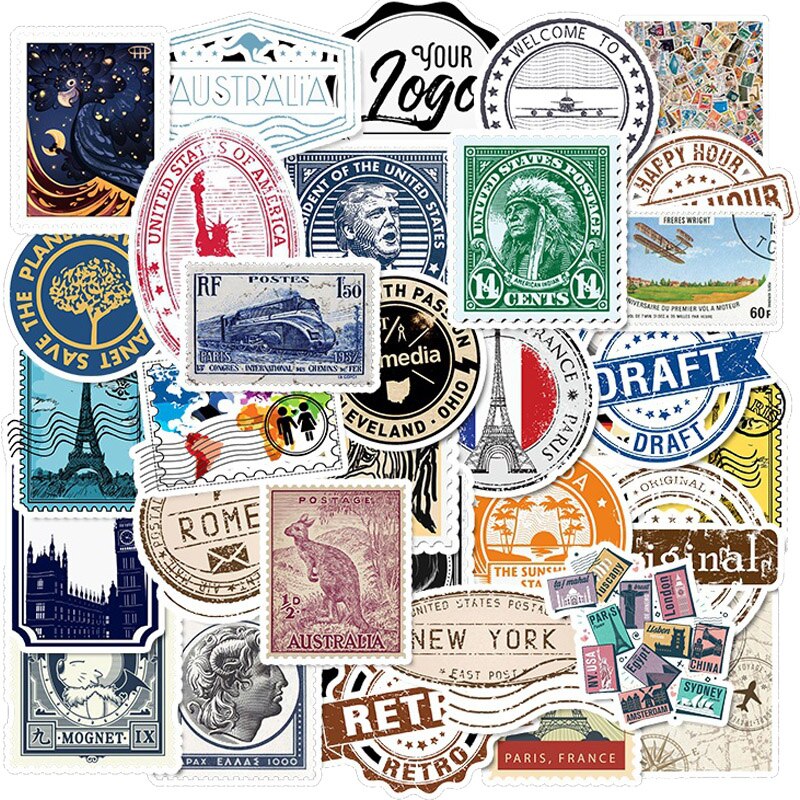 50 stk pakke klistermærker retro rejse brev stempel klistermærke vandtæt diy til på bærbar telefon skateboard kuffert bagage klistermærke