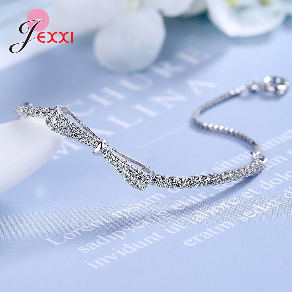 925 Sterling Silber Bogen knoten Klar kubisch Zirkon Armreifen Armbänder für Frauen Mädchen Sterling Silber Schmuck