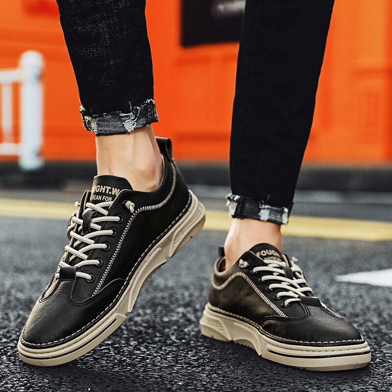 Mænd originale lædersko anti-glatte mænd sneakers mærke drenge fodtøj snøre sneakers til herre læder sko