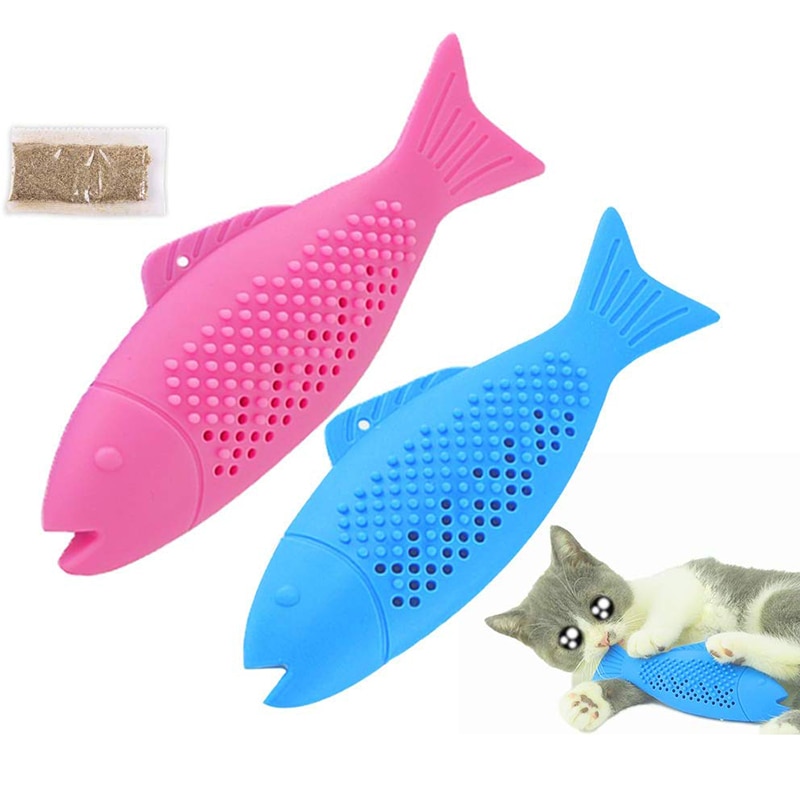 Cat Teeth Cleaning Dental Care Chew Stick Catnip Toys For Pet Cat Toy Interactive Fish Catnip Toys Safe Food Grade Silicone