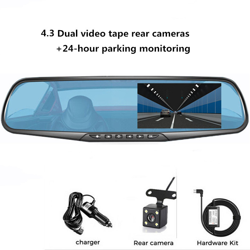 Dash Cam 24H Auto Dvr Dash Camera Achteruitrijcamera Dual Lens 1080P 4.3in Full Hd Cyclus Opname Dash cam Video Recorder Spiegel Dashcam: 24H Dual cameras T1 / 32G