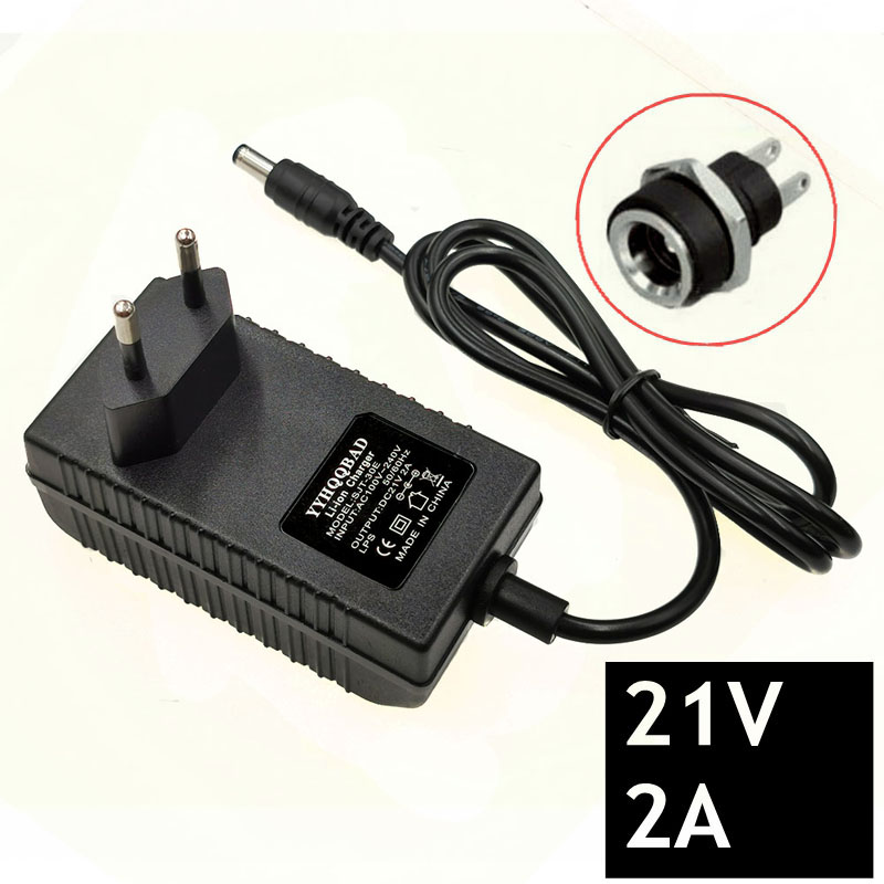 Ładowarka litowa 21V 2A 100-240V do akumulatorów litowych z podświetleniem LED Gniazdo zasilania DC Żeńskie złącze do montażu panelowego: green / US